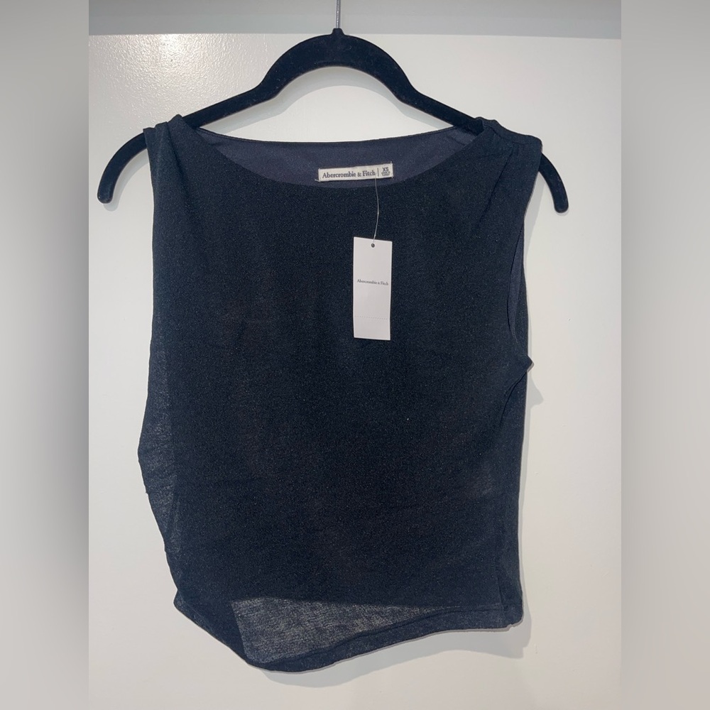 NWT Abercrombie Black Ruched Black Mesh Tank